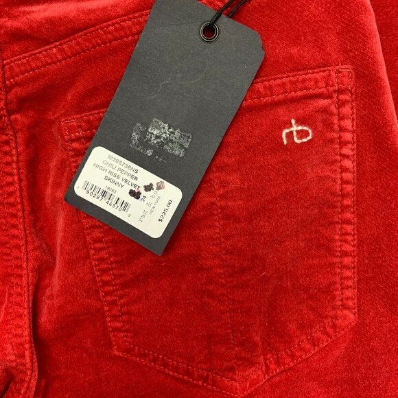 Rag & Bone Size 24 Pants High Rise Skinny Ankle Red Velvet Jeans NWT - Picture 7 of 9